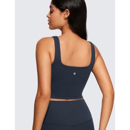 CRZ YOGA Women's Butterluxe Square Neck Sports Bra Padded Wireless Crop Top Gym Workout Tank Tops Camisole with Built in Bra True Navy 12