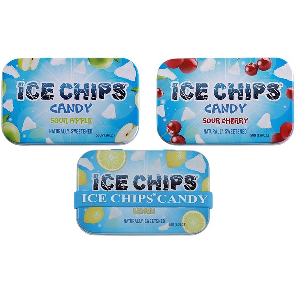 ICE CHIPS Candy 3 Pack Assortment (Sour Apple, Sour Cherry, Lemon) - Includes BAND as shown