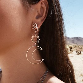 Doubnine Large Star Sun Moon Drop Dangle Earring Boho Asymmetrical Rose Gold Jewelry for Women