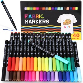 40 Textile Pens Machine Washable, Textile Painting Pens, 40 Colour Fabric Paints for Boys Girls, Fabric Colour Textile Brand for T-shirt, Fabric Bag, Hats, Shopping Bag, Canvas Shoes, DIY Crafts