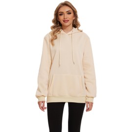Icibgds Womens Basic Solid Hoodies Casual Oversized Pullover Sweatshirts 2024 Fall Winter Fashion Long Sleeve Outfits (XX-Large,Beige)