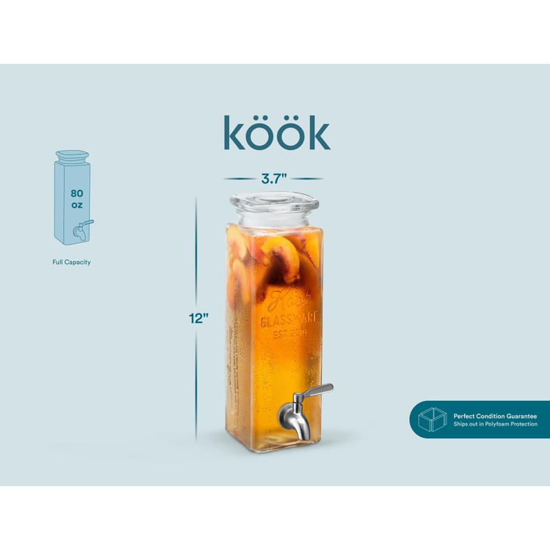 Kook Drink Dispenser, 80 oz, Water Dispenser Countertop, Glass Drink