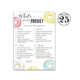Roseum Collections Donut Baby Shower Games — What's ON Your Phone Baby Shower Game — Pack of 25, Doughnut Theme Baby Shower, Couples Co-ed Shower Activity G850-PHN
