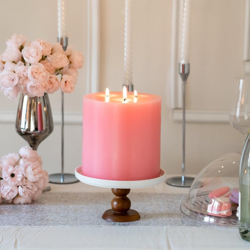 MOZEAL Extra Large 3 Wick Pink Pillar Candle, 6" x