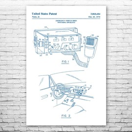Police Car Radio Poster Print, Siren Switch, Police Station Art, Cop Gifts, Police Decor, Law Enforcement Art Blue & White (13 inch x 19 inch)