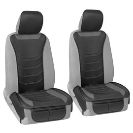 Motor Trend LuxeFit Gray Seat Covers for Cars Trucks Van SUV (2 Pack), Premium Faux Leather, Easy to Install Automotive Seat Covers with Storage Pockets, Fits Most Vehicles