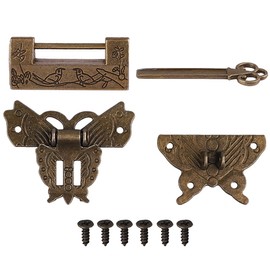 Antique Small Chinese Locks with Key & Latch Hasp Set, Vintage Jewelry Gift Box Decorative Padlock Lock Hardware Latch Set for Wood Box, Flower Bird Lock