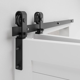 BONIKLUBA 52" Bi-Folding Sliding Barn Door Hardware Track Kit,Smoothly&Quietly,Side Mounted Black Roller,Easy Install,Door Not Included [Fit Double 24" Bifold Doors]