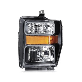 Compatible With Ford F-250, F-350, F-450, F-550 Super Duty 2008-2010 Halogen Headlight Assembly With Bulbs, DOT/SAE Compliant, Black Housing, Left/Driver Side, 7C3Z 13008 BA / FO2502243