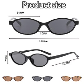 AYNKH 3 Pack Retro Oval Cat Eye Sunglasses for Women 90s Trendy Chic Small Face Vintage Narrow Shades Sunglasses Womens Accessories