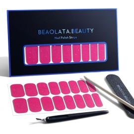 Beaolata Nail Polish Strips, 32PCS Salon Quality Wraps, Long Lasting Gel Nail Stickers for Women Easy Apply& Remove (Fuschia Box Pink)