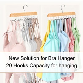 Resovo Bra Hanger for Closet, Tank Top Hanger 20 Hooks Capacity Foldable Wood Space Saving Hanger Closet Organizers and Storage for Dorm & Apartment for Tank Top, Bra, Scarf etc.
