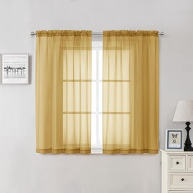 Lecloud Gold Sheer Curtains 54 Inch Length 2 Panels, Light Filtering Voile Curtain Drapes for Bedroom Windows, Dual Rod Pocket Living Room Sheer Curtains, 40 W x 54 L Inches, Gold