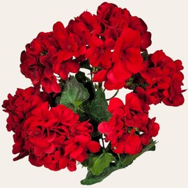 Realistic Artificial Flowers - UV Resisistant Red Geranium Bush - Floral Arranging Craft Supply