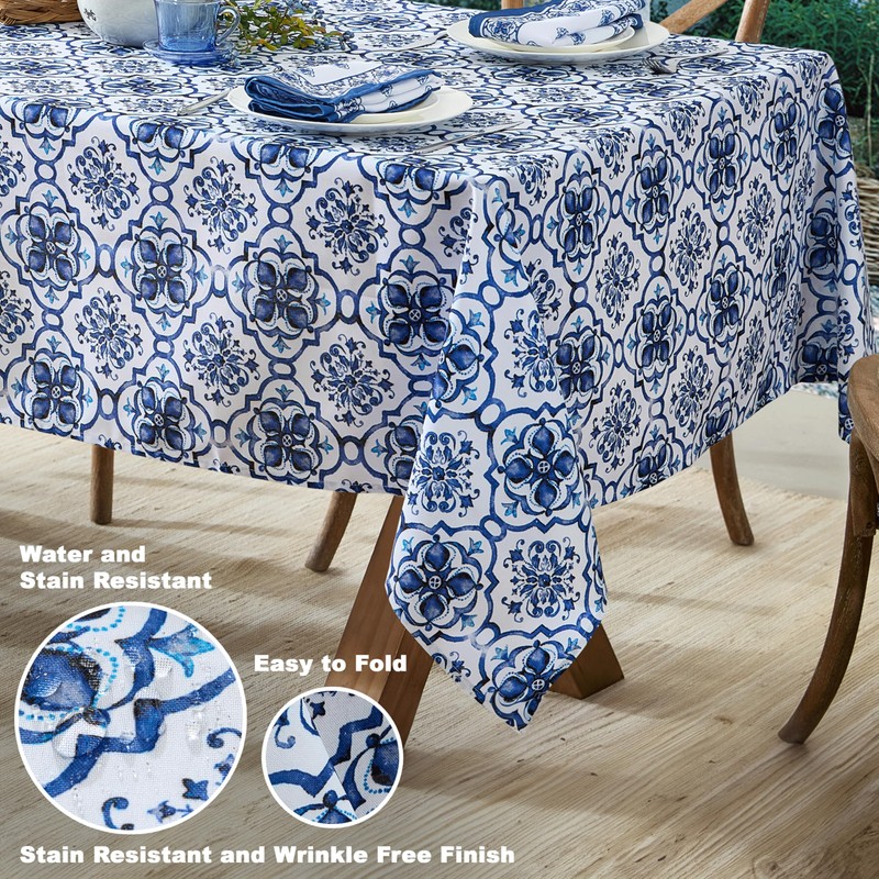 Newbridge 52 x 70 Inch Rectangle Fabric Tablecloth, Blue Amani