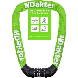 NDakter Bike Lock, 5 Digit Combination Heavy Duty Anti Theft Bicycle Chain Lock, 2.62/3.2/4.27/5/6Ft Long, High Security Resettable, Suitable for Bike, Scooter, Door, Gate, Fence-4/6mm Thick