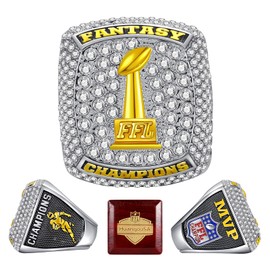 HuangouSA MVP Fantasy Football Championship Ring with Wooden Box League Champion Trophy Rings Premium Award for Winner (11, FFL MVP ring with wood box)