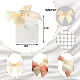 Motiskyy 50 Pcs Wedding Small Party Favor Boxes with Pearl Bow 2.36 x 2.36 x 2.36 Inch Ivory White Chocolate Treat Gift Mini Candy Boxes Wedding Souvenirs for Guests Bridal Shower Birthday Party