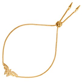 Origami Owl Justice League I am Powerful CZ Wonder Woman Engraved Bolo Bracelet, Polished Gold Brass, Adjustable to 9"