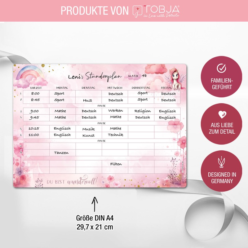 TOBJA Unicorn timetable wipeable - sticks to all smooth surfaces,