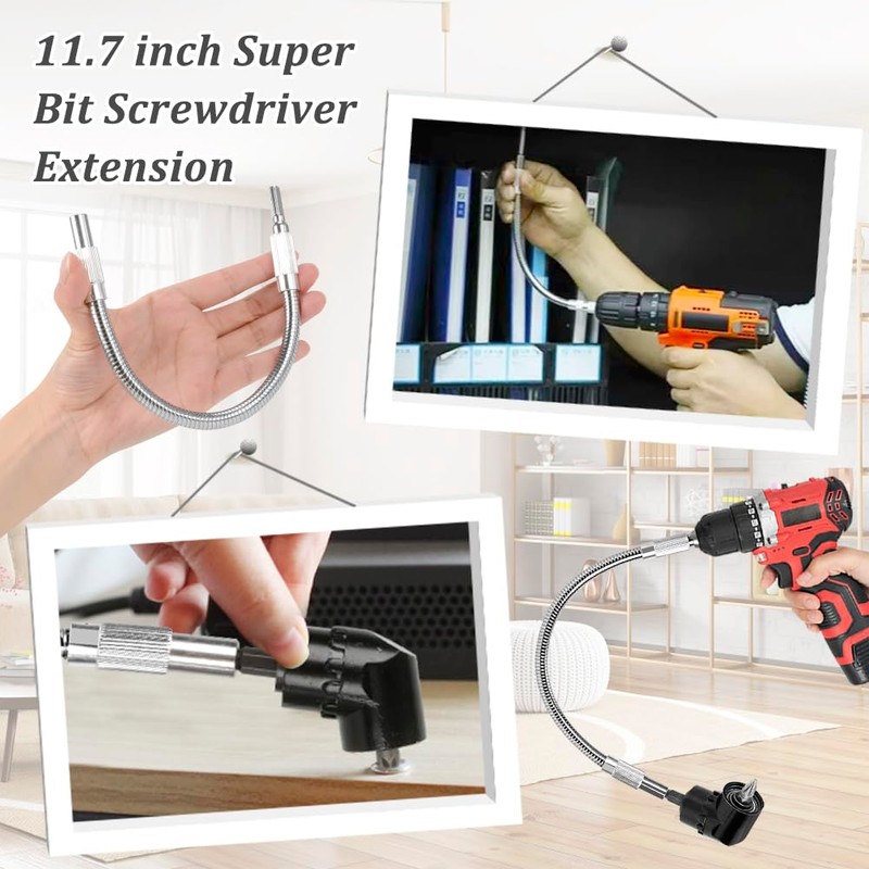 Flexible Drill Bit Extension and Right Angle Drill Attachment Set,