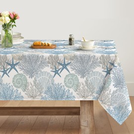 Artoid Mode Shells Starfish Coral Reefs Summer Table Cloth, Rectangular 140x180 cm Decorative Table Cover Protector For Party Home Table Decorations
