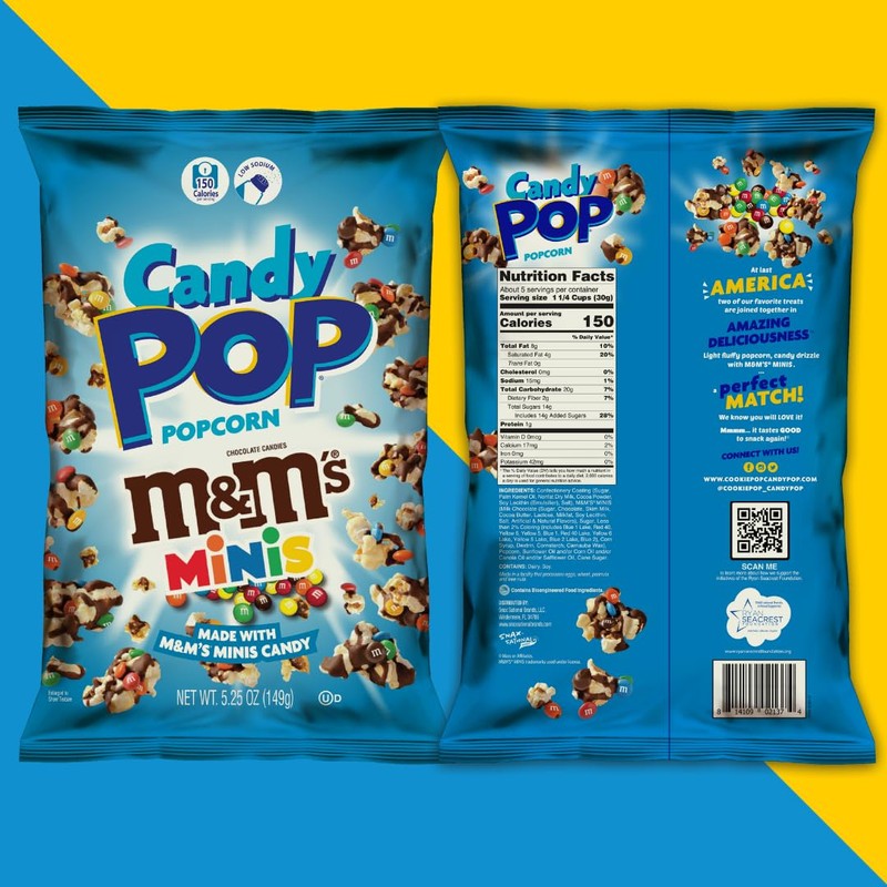 Candy Pop M&Ms Minis Candy Coated Popcorn (5.25oz bags, 1-Pack)