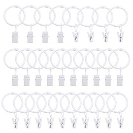 sourcing map 28 Pack Curtain Rings with Clips, 1.3" Interior Diameter Curtain Clip Rings Hooks for Hanging Drapery Vintage Decorative Rustproof Drapery Ring with Hooks, White