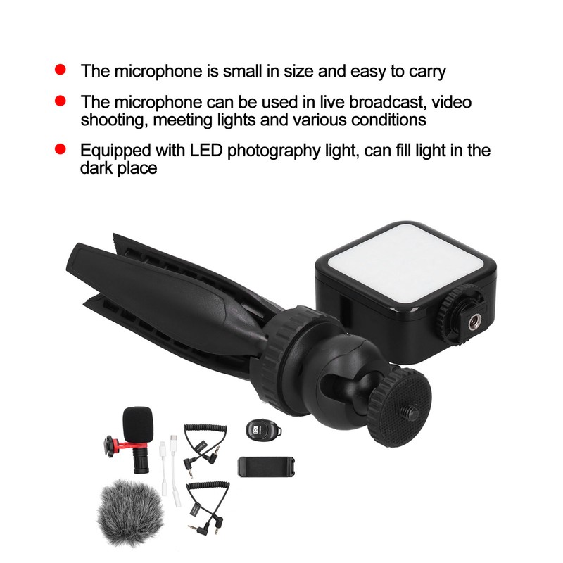 Portable Phone Microphone Vlogging Equipment Microphone Kit with LED Light