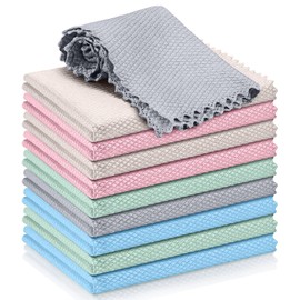Beaface Microfibre Cleaning Cloths Fish Scale Cloth Nanoscale Cloths Lint Free Streaks Free Polishing Cleaning Cloths for Windows Mirrors Glass Dishes (10 PCS, 25 x 25 cm)