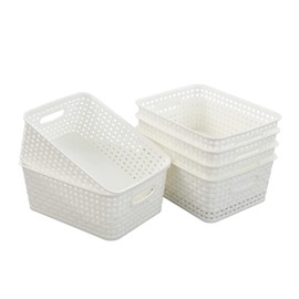 Sosody White Plastic Woven Storage Baskets, 6 Packs