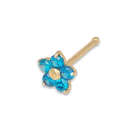 Curata Solid 14k Yellow Gold Cubic Zirconia 3mm Flower Nose stud (Five Color) (Blue)