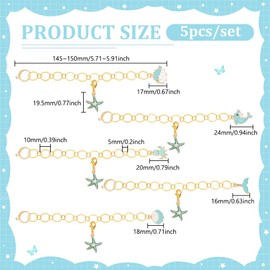 BENECREAT 5Pcs Brass Knitting Row Counter Chains with Sea Animal Pendant and 5pcs Starfish Charms Locking Stitch Markers with Lobster Claw Clasps for Knitting Weaving Sewing Accessories