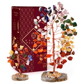 7 Chakra Tree of Life Healing Crystals & Stones, Pack of 2 Crystal Tree for Positive Energy, Wealth, Feng Shui Decor for Home and Office Desk Decoration, Good Luck Birthday Gifts for Women, Mom