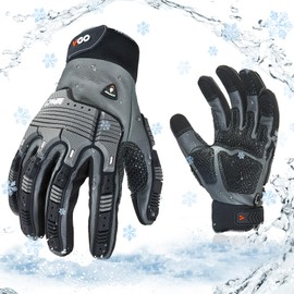 Vgo... 1 Pair -20℃/-4°F COLDPROOF,Winter Work Leather Gloves,Mechanics Gloves,Impact Gloves,Anti-Vibration,Water Resistant(XL,Gray,CA7722FW)