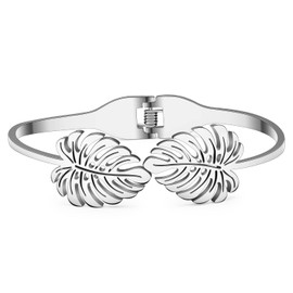 LONYOO Dainty 18K Gold Leaf Bracelet Bangle Stainless Steel Charm Matching Bracelets for Women Girls Gifts Leaves Jewellery, Stainless Steel, Rhinestone