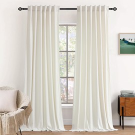 Dchola Ivory White Velvet Curtains for Bedroom Window with Back Tab, Super Soft Vintage Luxury Heavy Drapes, Room Darkening Thermal Insulated Curtain for Living Room, W52 by L96 inches, 2 Panels
