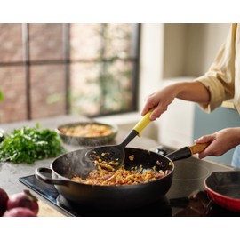 Joseph Joseph Duo Slotted Turner with integrated tool rest, Hygienic Cooking Kitchen Utensil for use with non-stick cookware, Light Yellow