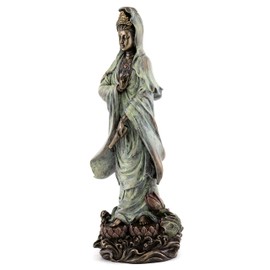 Top Collection Quan Yin Statue on Lotus Pedestal - Kwan Yin Goddess of Mercy, Compassion, and Love Sculpture in Premium Cold Cast Bronze- 12.25-Inch Collectible Bodhisattva Avalokitesvara Figurine