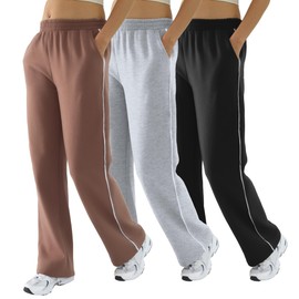 DITOK 3 Pack Baggy Sweatpants for Women Wide Straight Leg Pants Womens Fleece Lined Elastic Waist Workout Casual Lounge
