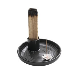 GOEDCH 2-in-1 Ceramic Incense Stick Holder: Multifunctional Design with Ash Collection Plate, High-Quality Incense Burner for Yoga Room & Living Room (Black, 21 x 15 cm)