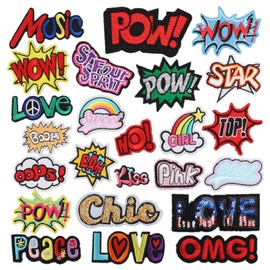 FunnyLi Iron on Patches Love Peace Patch for Clothes Embroidered Hippie Cool Wow Sew on Patch Applique for Hats Jackets Backpacks Clothing