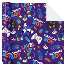 WRAPAHOLIC Gaming Wrapping Paper Roll - Mini Roll - 17 Inch x 9.8 Feet - Blue Gaming Boys Kids Happy Birthday Wrapping Paper for Boys Kids Birthday, Baby Shower, Game Lover