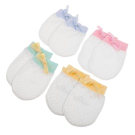 Baluue 4 Pairs Breathable Mesh Newborn Mittens with Drawstring Adjustable Cotton No Scratch Gloves for Boys and Pink Green