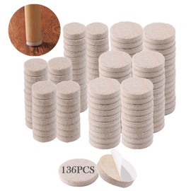 Fursafe&Q Felt Furniture Pads, Furniture Felt Pads for Hardwood Floors -Heavy Duty Self Adhesive Felt Pads for Chair Legs,Protecting from Nicks, dents and Scratches,136 Pcs Round,Beige