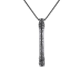 PAMTIER Men's Stainless Steel Vintage Punk Monkey King Golden Cudgel Mantra Special Flower Clouds Pattern Inlay Biker Pendant Necklace with Chain