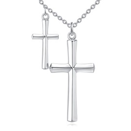 LUHE Cross Necklace for Women Sterling Silver Christian Double Cross Pendant Danity Religious Chain Necklace Jewelry Gifts (Simple double cross necklace)