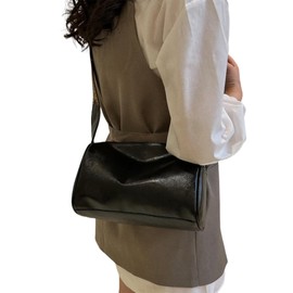 TQUXNGA Vintage Geometric Wide Strap Cushion Shoulder Bag Large Capacity PU Leather Crossbody Bag Small Handbag Purse for Women, black