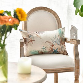 AVOIN colorlife Ocean Starfish Sea Shell Throw Pillow Cover, 12x 20 Inch Summer Holiday Seaweed Decoration for Sofa Couch Seasonal Home Decor