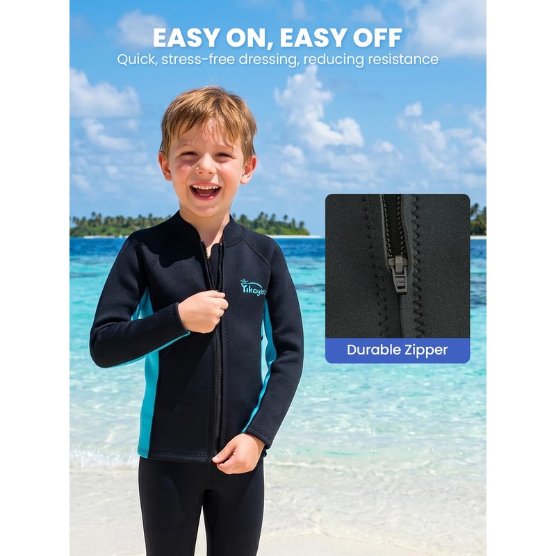 Yikayin Kids Wetsuit Top for Boys Girls, 2mm Neoprene Thermal